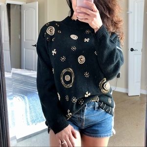Vintage VICTORIA JONES Beaded Mock Neck Sweater